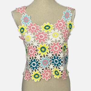 SHEIN Crochet Floral Tank Top Multi Coloured Size 4 Beach Boho Festival